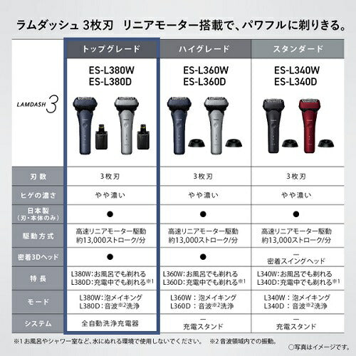 メンズシェーバー ラムダッシュ 3枚刃 シルバー 全自動洗浄充電器 Panasonic ES-L380D-S