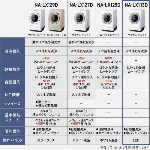 【予約受付中】 ドラム式洗濯乾燥機 LXシリーズ 洗濯11.0kg 乾燥6.0kg ヒートポンプ乾燥 左開き マットホワイト パナソニック NA-LX113DL-W