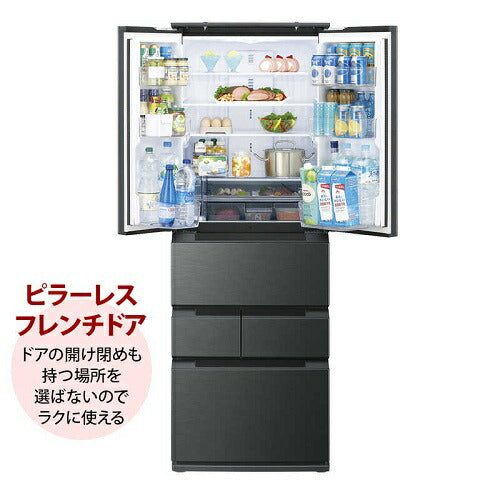 冷蔵庫 6ドア プラズマクラスター (ピラーレスフレンチドア) ダスクダークメタル 観音開きタイプ 内容量：457リットル シャープ SJ-MF46P-H