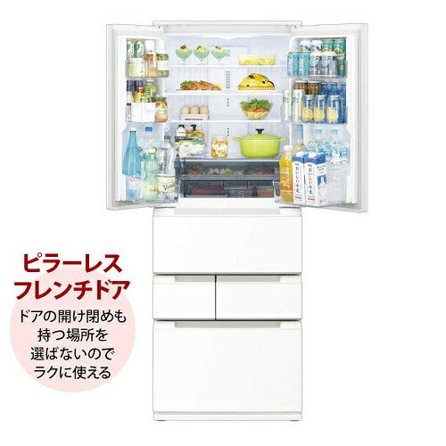 冷蔵庫 6ドア プラズマクラスター (ピラーレスフレンチドア) ラスティックホワイト 観音開きタイプ 内容量：505リットル シャープ SJ-MF51P-W