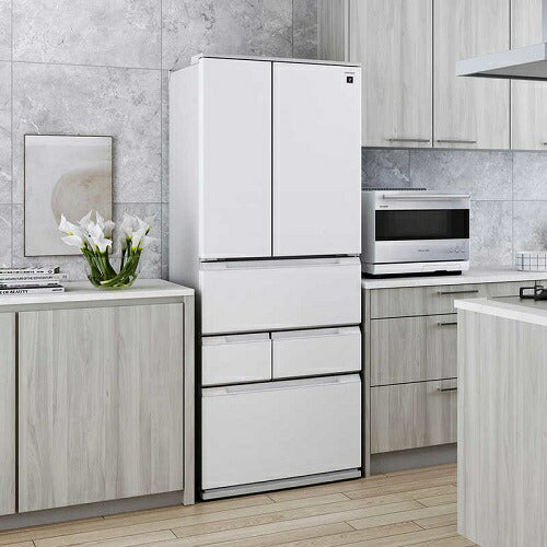 冷蔵庫 6ドア プラズマクラスター (ピラーレスフレンチドア) ラスティックホワイト 観音開きタイプ 内容量：505リットル シャープ SJ-MF51P-W