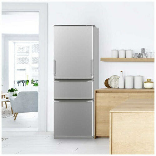 冷蔵庫 左右両開き 374L シャープ SJ-X372P-S カームマットシルバー 3ドア 真ん中野菜室 大容量 冷凍室 3段 脱臭 抗菌 省エネ 新生活 新居 使いやすい