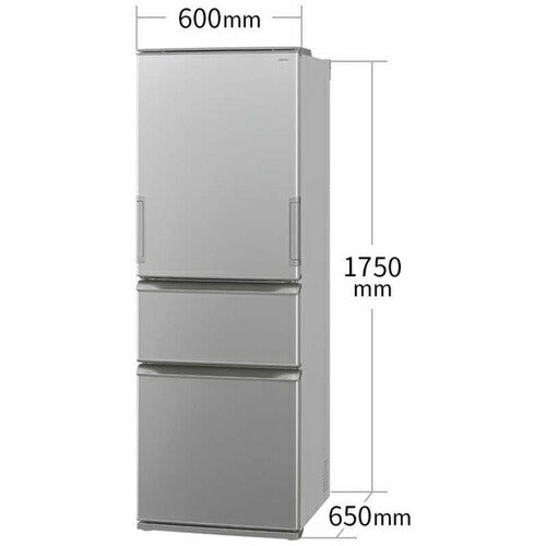 冷蔵庫 左右両開き 374L シャープ SJ-X372P-S カームマットシルバー 3ドア 真ん中野菜室 大容量 冷凍室 3段 脱臭 抗菌 省エネ 新生活 新居 使いやすい