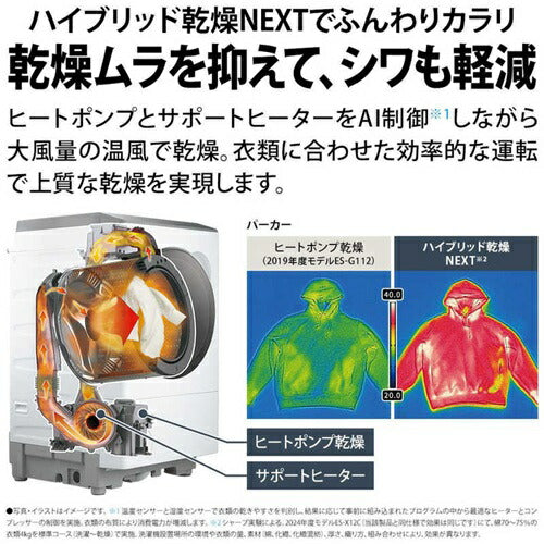 プラズマクラスター ドラム式洗濯乾燥機 (左開き) 洗濯12.0kg 乾燥6.0kg グレイングレー シャープ ES-12X1-HL