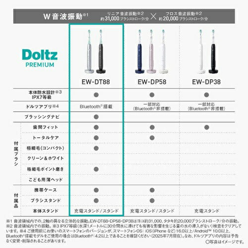 電動歯ブラシ パナソニック ドルツプレミアム W音波振動ハブラシ スマート EW-DT88-K スペースブラック 軽量 約95g 光が導くブラッシングナビ アプリ対応