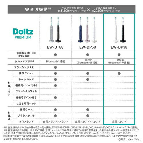 電動歯ブラシ パナソニック ドルツプレミアム W音波振動ハブラシ EW-DP38-W ホワイト 軽量 約95g アプリ対応