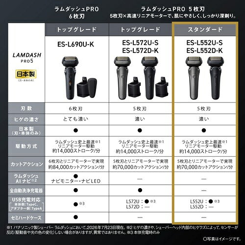 Panasonic パナソニック メンズシェーバー ラムダッシュPRO 5枚刃 ES-L552D-K マットブラック