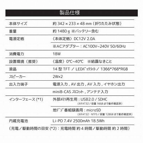 14インチフルセグDVDプレーヤー ヒロコーポレーション HAK-141FLG