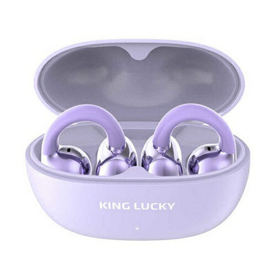 完全ワイヤレスイヤホン[イヤーカフ/長持ちバッテリー] パープル KINGLUCKY i239-PU