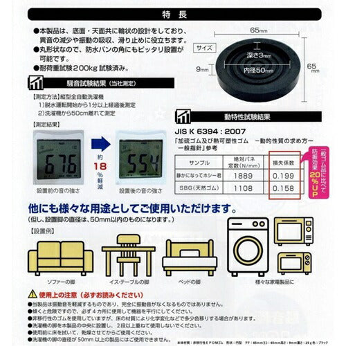 洗濯機防音防振ゴム 静かになってホシー君 １セット（4枚入り） 星朋商工 fhk-65-1