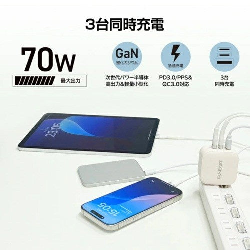 充電器 スマホ 70W 2C1A USB急速充電器 白 SUNEAST SE-AC070DC001WHF