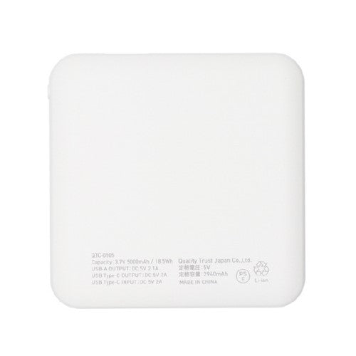 スリムモバイルバッテリー Type-C1ポート/USB1ポート 5000mAh ホワイト クオリティトラストジャパン QTC-0505WH