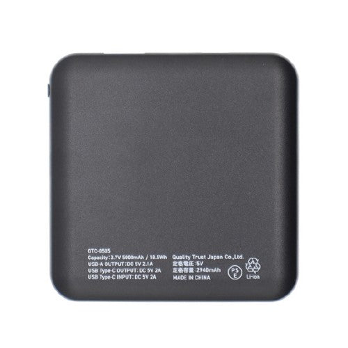 スリムモバイルバッテリー Type-C1ポート/USB1ポート 5000mAh ブラック クオリティトラストジャパン QTC-0505BK