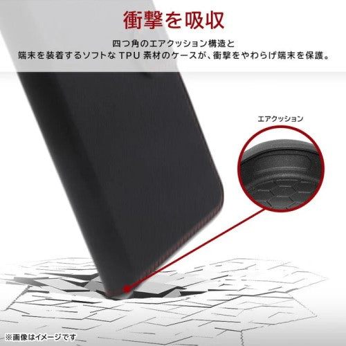 iPhone 16用 Like standard 耐衝撃 マグネットベルト シンプル 手帳型レザーケース（ブラック/レッド） レイアウト RT-P46ELC1/BR