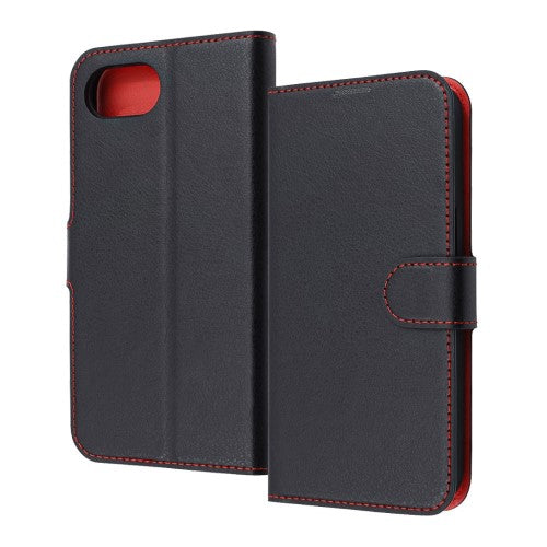 iPhone 16e用 Like standard 耐衝撃 マグネットベルト シンプル 手帳型レザーケース（ブラック×レッド） レイアウト RT-P50ELC1/BR