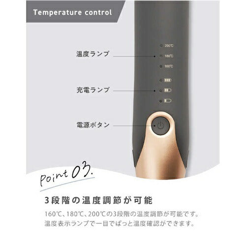 コードレス3ミニヘアアイロン 充電式 グレー Agetuya AG-0008-GY