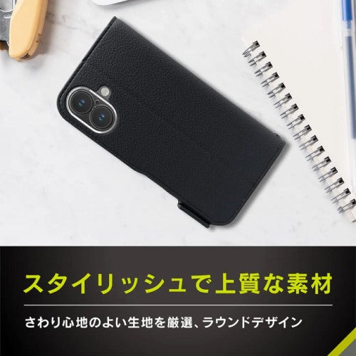 iPhone 16用 [FlipNote] 耐衝撃フリップノートケース ブラック Simplism(シンプリズム) トリニティ TR-IP24M2-FN-SHBK