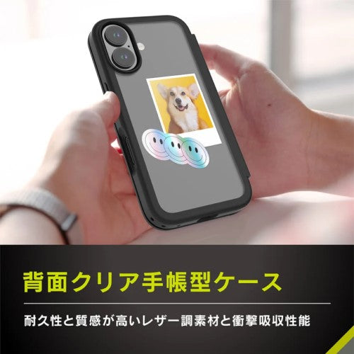iPhone 16用 [Flip Shell] 背面クリアフリップシェルケース ブラック Simplism(シンプリズム) トリニティ TR-IP24M2-FS-BK