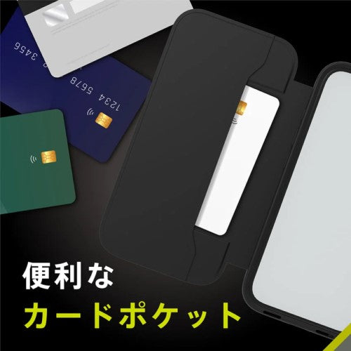 iPhone 16用 [Flip Shell] 背面クリアフリップシェルケース ブラック Simplism(シンプリズム) トリニティ TR-IP24M2-FS-BK