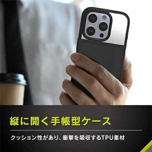 iPhone 16 Pro [Vertical Flip] 縦開き背面クリアフリップケース トリニティ TR-IP24M3-VF-BK
