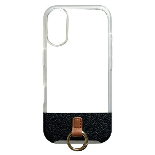 iPhone 16 [FINO Ring] ストラップリング付き 背面クリアハイブリッドレザーケース トリニティ AM-IP24M2-FIR-BK