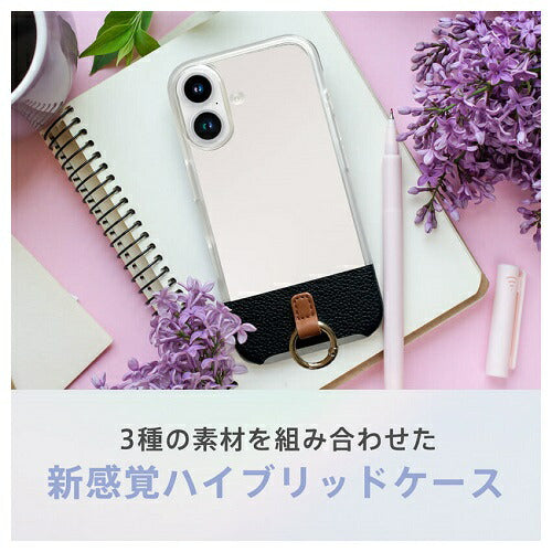 iPhone 16 [FINO Ring] ストラップリング付き 背面クリアハイブリッドレザーケース トリニティ AM-IP24M2-FIR-BK