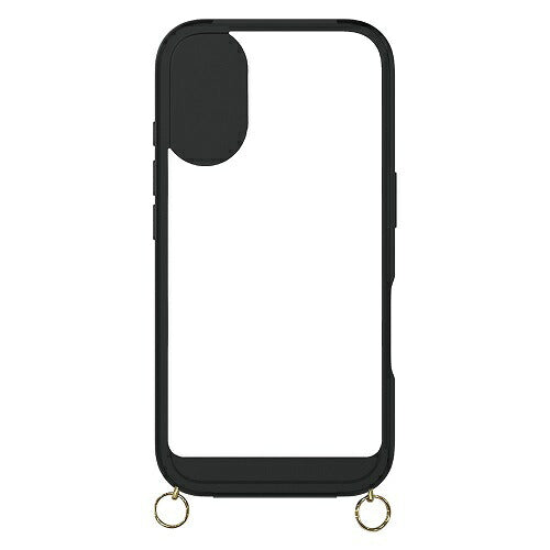 iPhone 16 [Vertical Flip] ストラップリング付き 縦開き背面クリアフリップケース ブラック トリニティ AM-IP24M2-VFS-BK