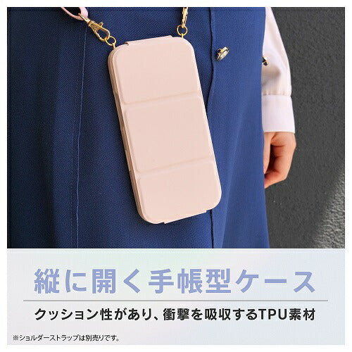 iPhone 16 [Vertical Flip] ストラップリング付き 縦開き背面クリアフリップケース ピンク トリニティ AM-IP24M2-VFS-PK