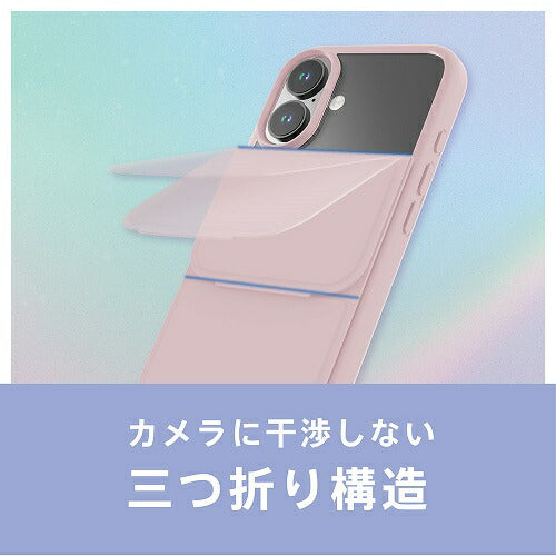 iPhone 16 [Vertical Flip] ストラップリング付き 縦開き背面クリアフリップケース ピンク トリニティ AM-IP24M2-VFS-PK