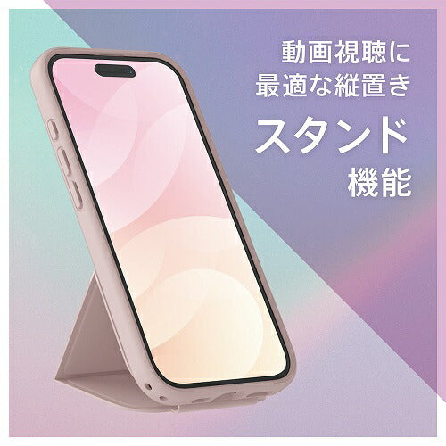 iPhone 16 [Vertical Flip] ストラップリング付き 縦開き背面クリアフリップケース ピンク トリニティ AM-IP24M2-VFS-PK
