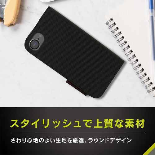 iPhone 16e用 [FlipNote] 耐衝撃フリップノートケース（ブラック） Simplism トリニティ TR-IP25S-FN-SHBK