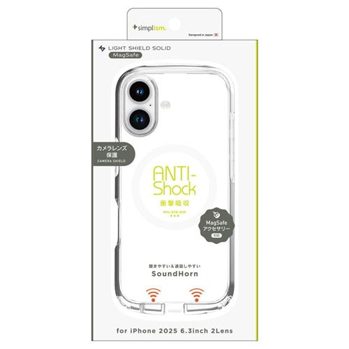 for iPhone [LIGHT SHIELD Solid] MagSafe対応 超精密設計 衝撃吸収 ハイブリッドクリアケース iPhone 17 ホワイトリング トリニティ TR-IP25M2-LDSM-CLWT