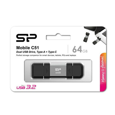 USBメモリ 64GB 2in1 USB-A Type-C 両対応 USB 3.2 Gen 1 Mobile C51 シリコンパワー SP064GBUC3C51V1S