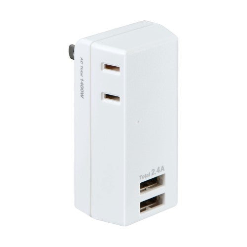 モバイル電源タップ AC2個口 USB-A×2 L形プラグ エルパ UA-222L