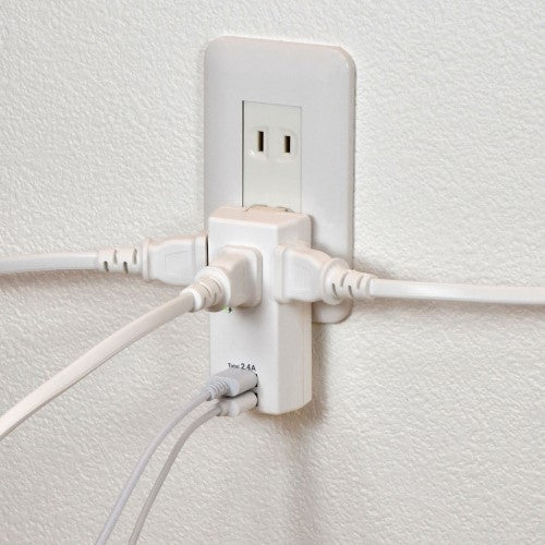 モバイル電源タップ AC3個口 USB-A×2 計2.4A 雷ガード ホワイト エルパ UA-322SB