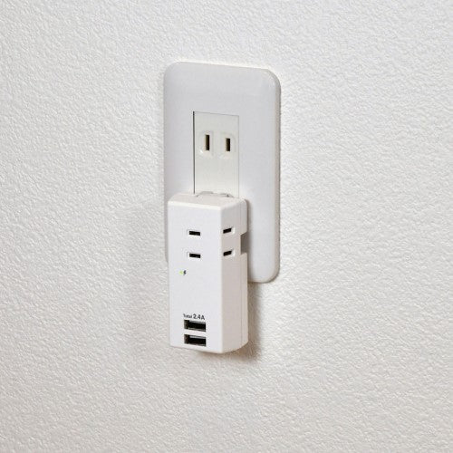 モバイル電源タップ AC3個口 USB-A×2 計2.4A 雷ガード ホワイト エルパ UA-322SB