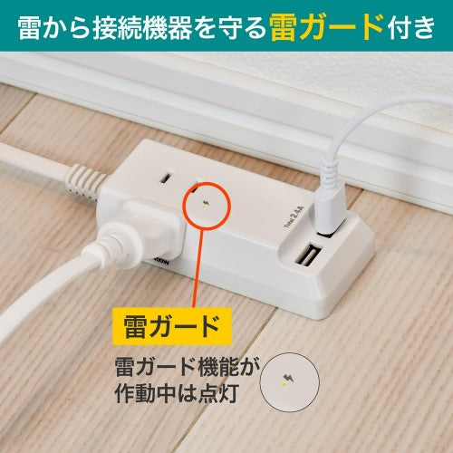 電源タップ AC3個口 USB×3 コード長2.5m 雷ガード エルパ WL-2225SU
