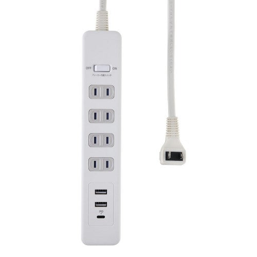 電源タップ 集中スイッチ AC4個口 USB-A×2 PD対応USB-C×1 コード長2m 雷ガード エルパ WLS-4322SUC(W)