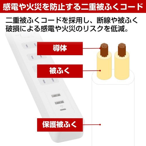 電源タップ 集中スイッチ AC4個口 USB-A×2 PD対応USB-C×1 コード長2m 雷ガード エルパ WLS-4322SUC(W)
