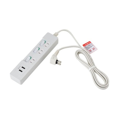 電源タップ ランプレス個別スイッチ AC3個口 USB-A×2 コード長2m ホワイト エルパ WLS-E3232UA(W)