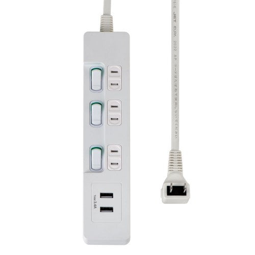 電源タップ ランプレス個別スイッチ AC3個口 USB-A×2 コード長2m ホワイト エルパ WLS-E3232UA(W)