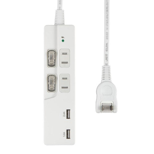 電源タップ 個別スイッチ AC2個口 USB-A×2 コード長2m 雷ガード エルパ WBK-2232SUA(W)