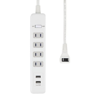 電源タップ 集中スイッチ AC4個口 USB-A×2 コード長2m 雷ガード エルパ WLS-4232BUA(W)