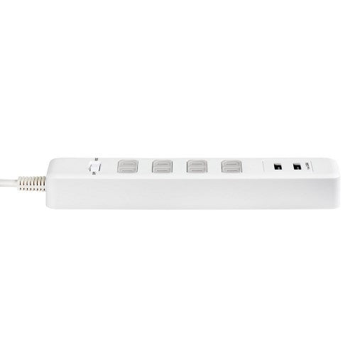 電源タップ 集中スイッチ AC4個口 USB-A×2 コード長2m 雷ガード エルパ WLS-4232BUA(W)