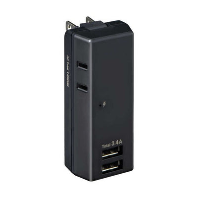 モバイル電源タップ AC2個口 USB-A×2 計3.4A 雷ガード ブラック エルパ UA-223SB(BK)