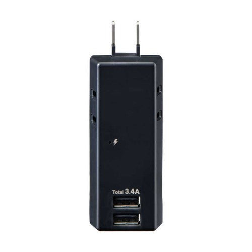 モバイル電源タップ AC2個口 USB-A×2 計3.4A 雷ガード ブラック エルパ UA-223SB(BK)