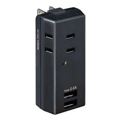モバイル電源タップ AC3個口 USB-A×2 計2.4A 雷ガード ブラック エルパ UA-322SB(BK)