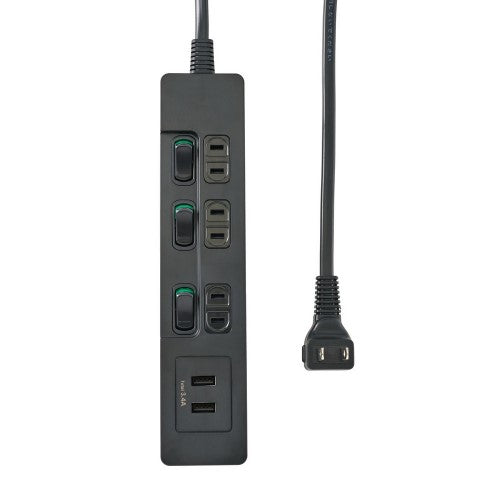 電源タップ ランプレス個別スイッチ AC3個口 USB-A×2 コード長2m ブラック エルパ WLS-E3232UA(BK)