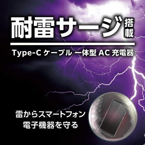 耐雷USB充電器 エルパ PD20W 2m ブラック 朝日電器 CHCR-SP20BK