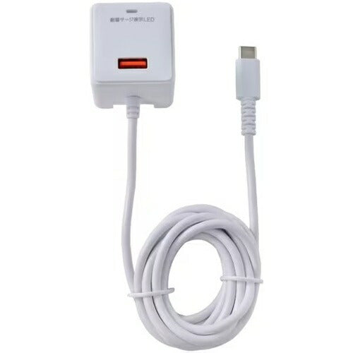 耐雷USB充電器 エルパ USB-Aポート付 PD20W 2m ホワイト 朝日電器 CHCR-SPA20WH